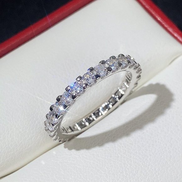 🌸925 Silver Plated Bar Setting Round Cut Moissanite CZ Ring, GPMB1559 - Picture 5 of 5